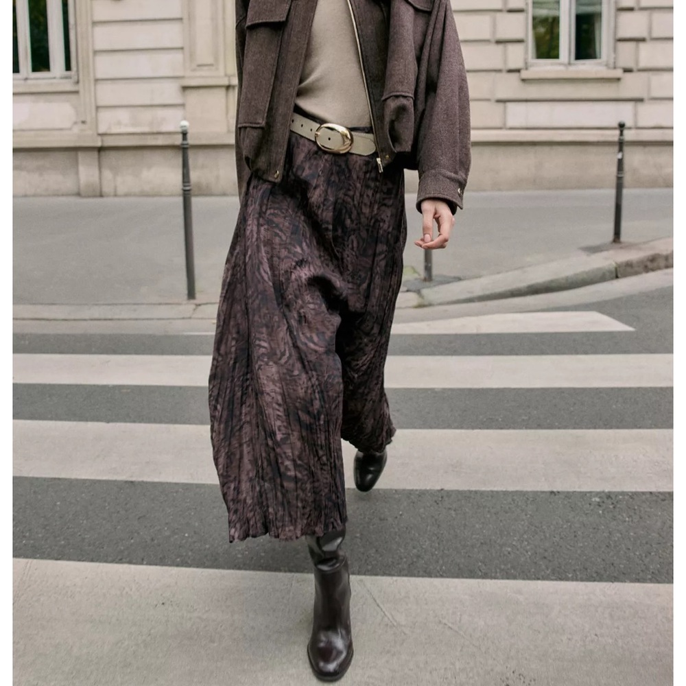 PRINTED BELTED MIDI SKIRT DARK EGGPLANT